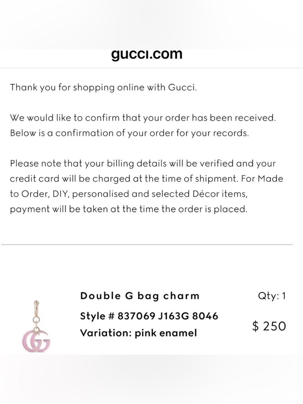 Gucci Pink Enamel GG Bag charm from the pre fall collection 2025 NWOT - Picture 7 of 7